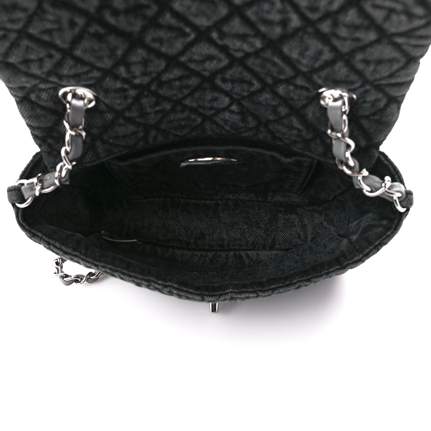 Washed Denim Quilted Small Denimpression Flap Grey Black