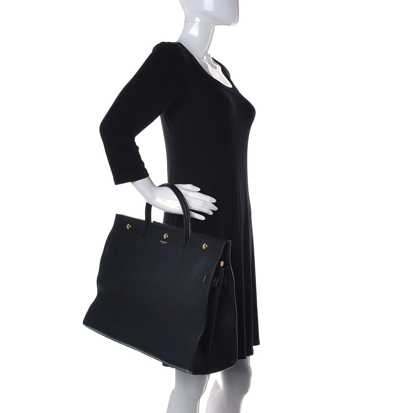 Grainy Calfskin Large Title Bag Black