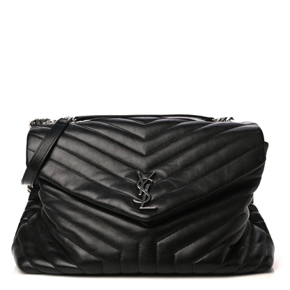Saint Laurent Calfskin Y Quilted Monogram Large Loulou Chain Satchel Black 1 of 11