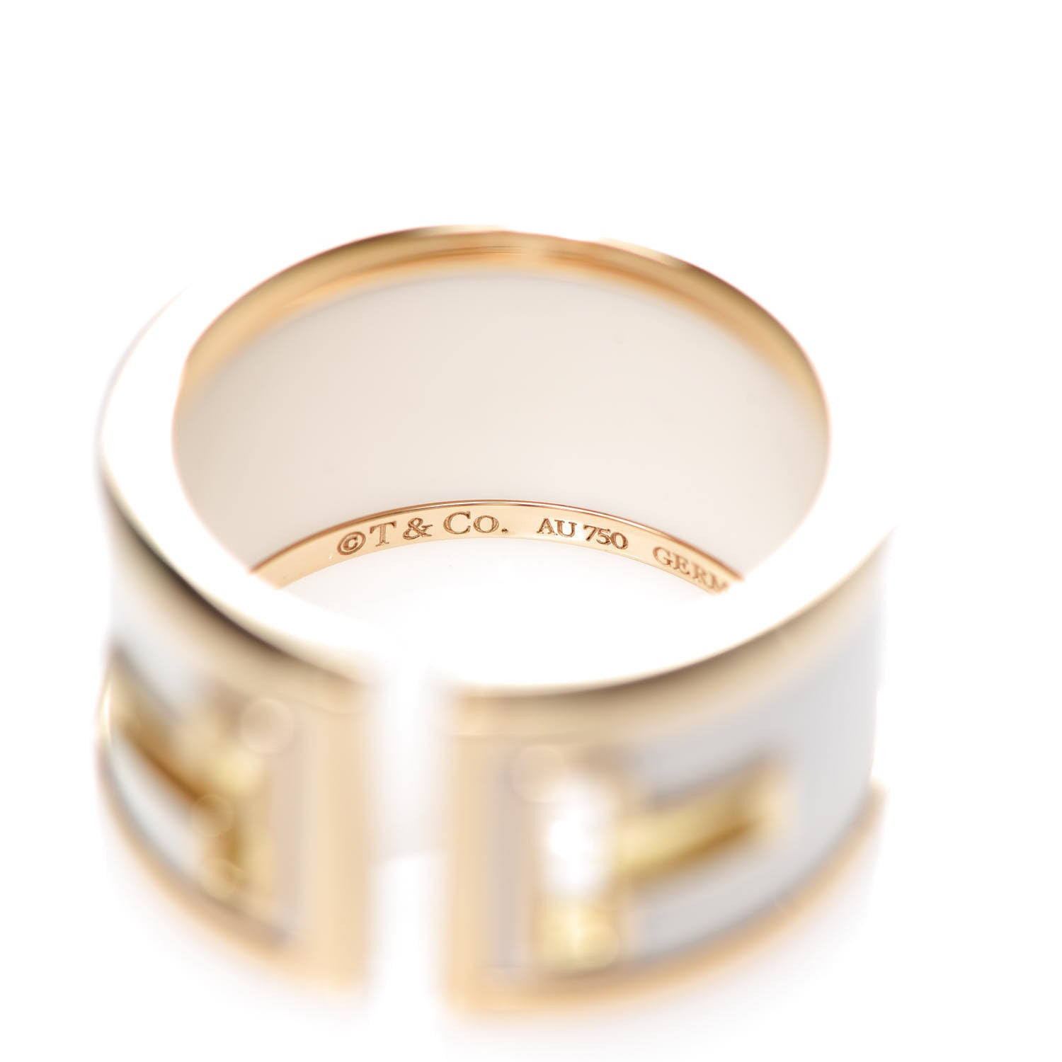 Tiffany 18K Yellow Gold White Ceramic T Cutout Ring 53 6.25 4 of 5