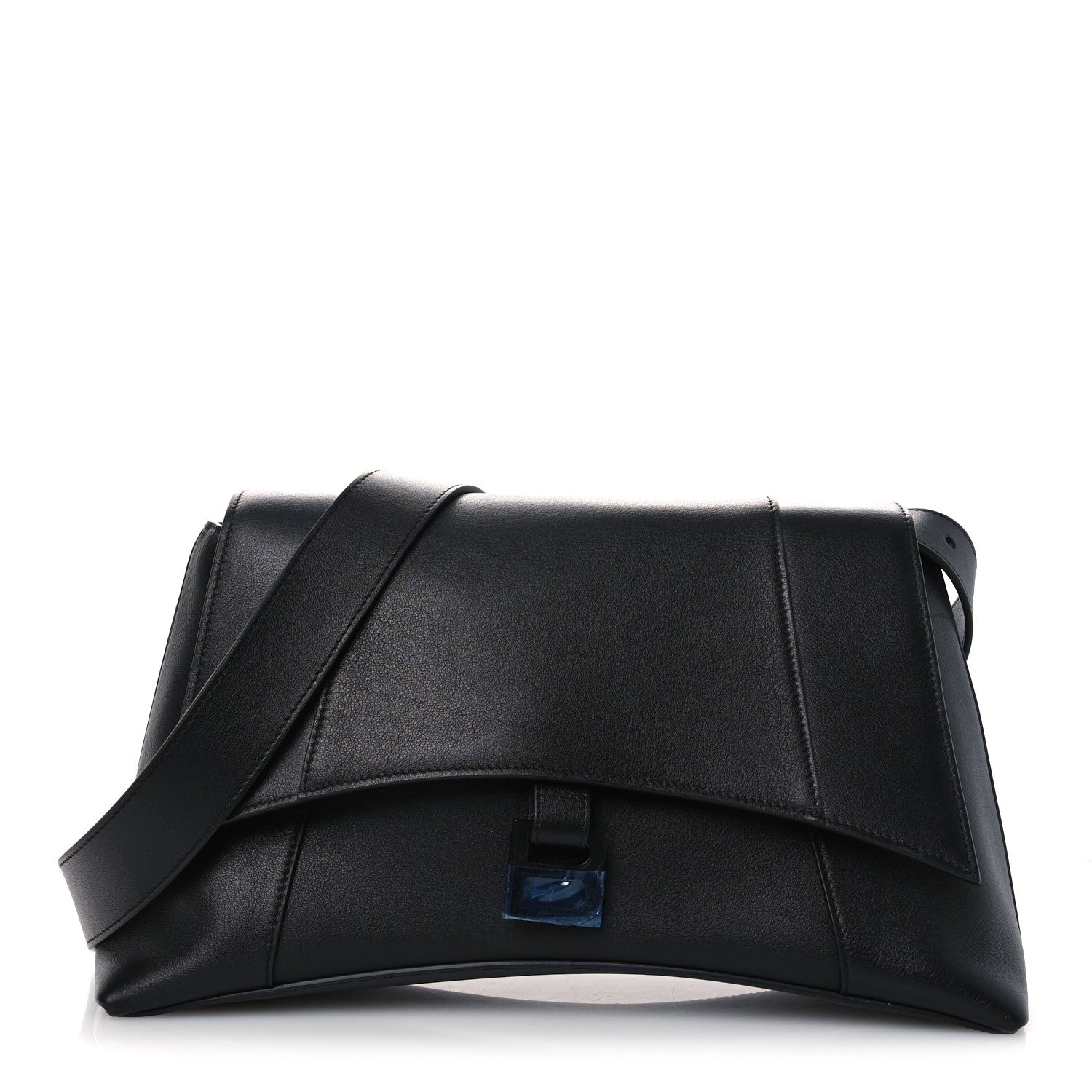 Balenciaga Semi Shiny Smooth Calfskin Monochrome M Downtown Shoulder Bag Black 1 of 12