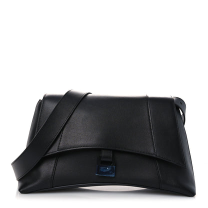 Balenciaga Semi Shiny Smooth Calfskin Monochrome M Downtown Shoulder Bag Black 1 of 12