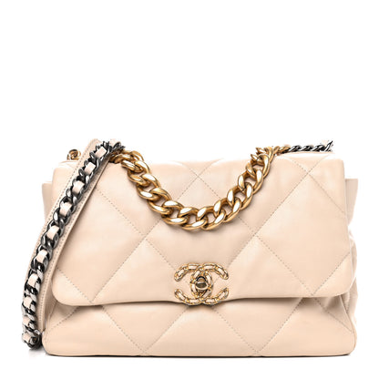 Chanel Lambskin Quilted Large Chanel 19 Flap Light Beige 1 of 4