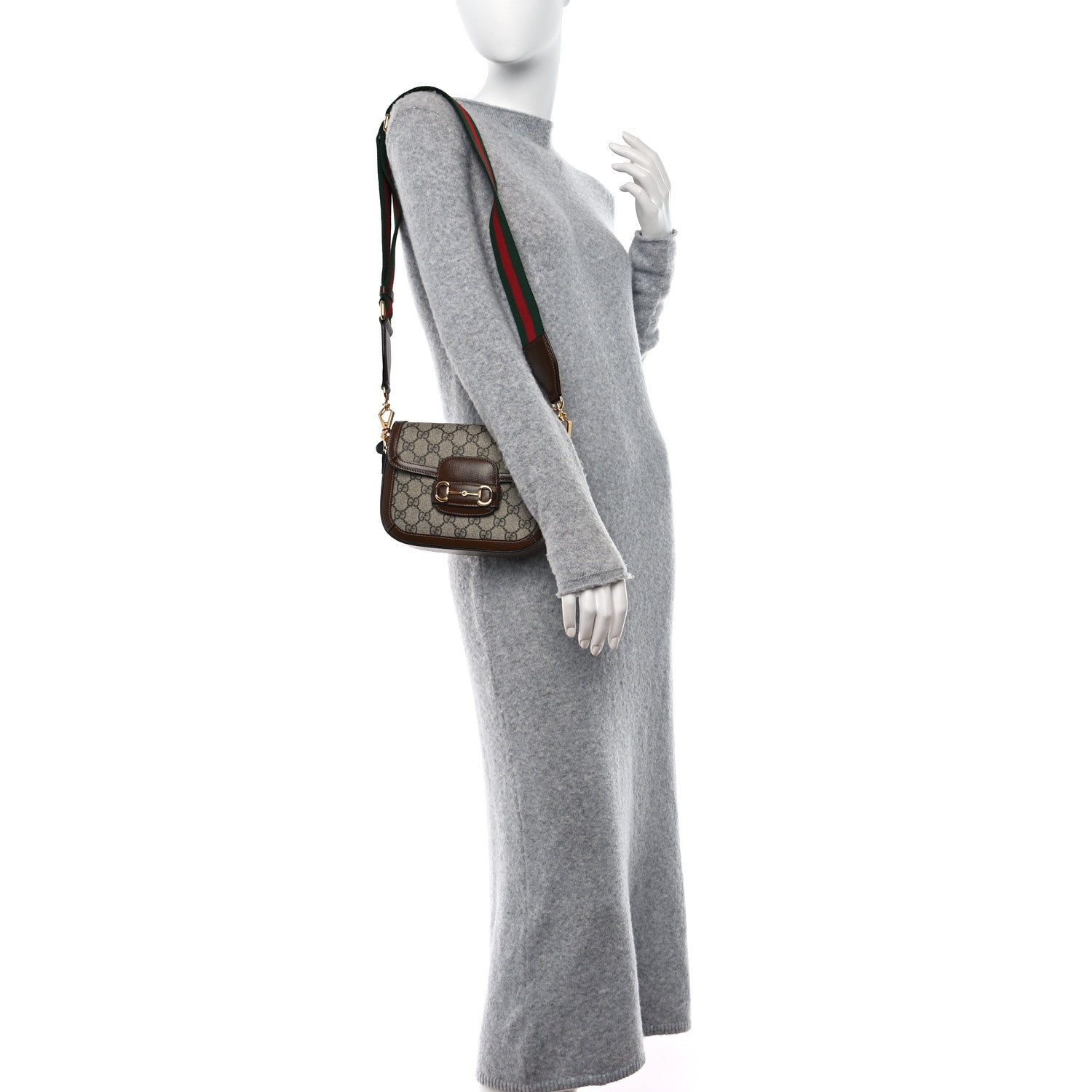 Gucci GG Supreme Monogram Web Mini Horsebit 1955 Shoulder Bag Beige Brown Sugar 2 of 13