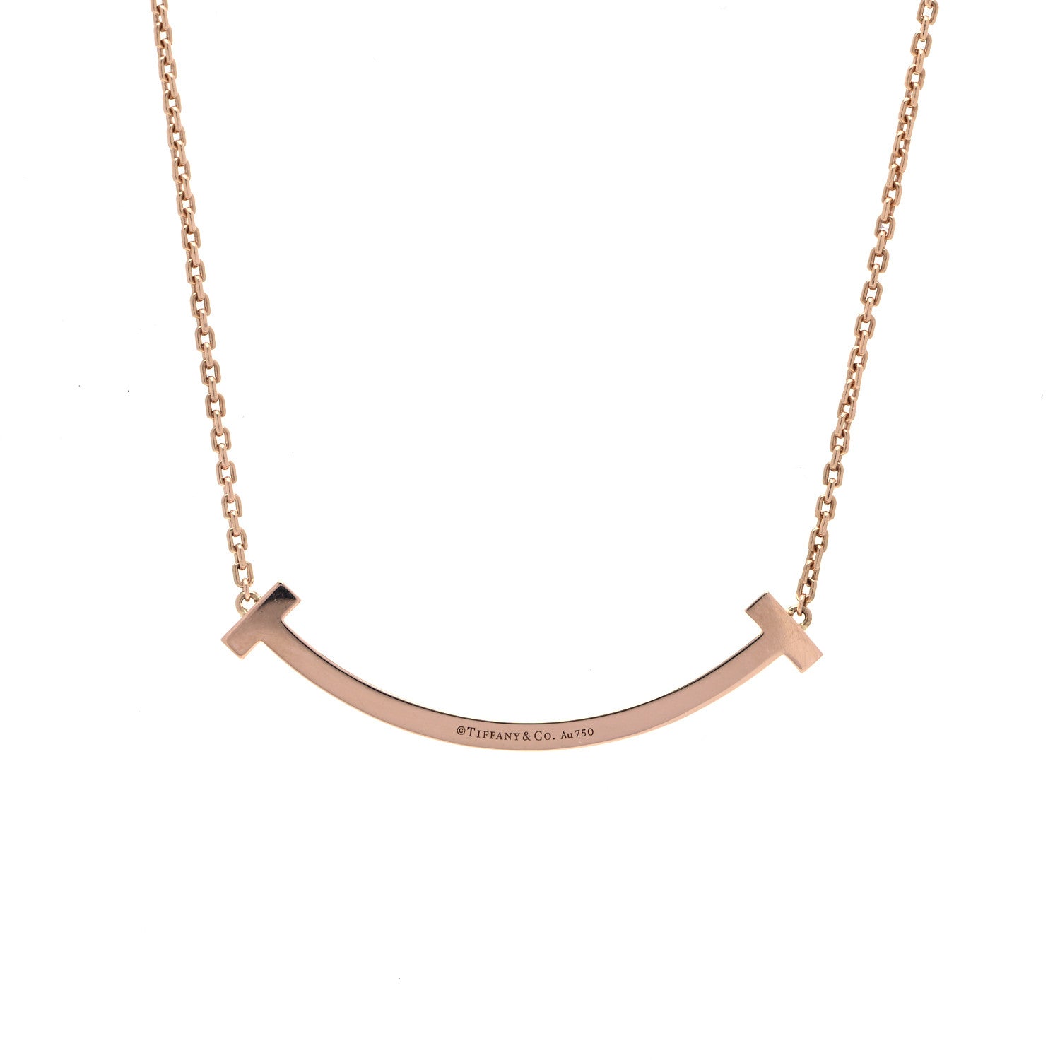 Tiffany 18K Rose Gold Diamond Medium T Smile Pendant Necklace 3 of 6