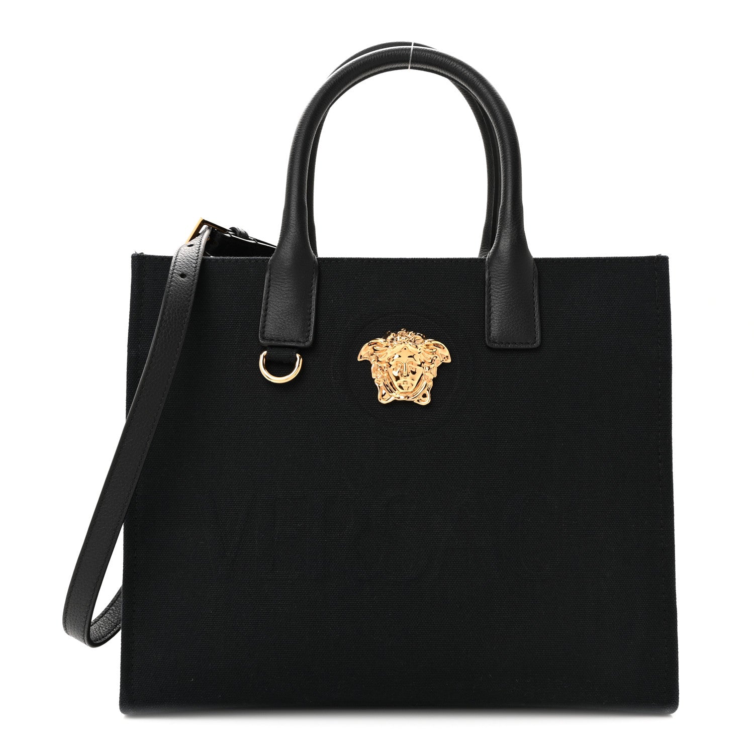 Versace Canvas Calfskin La Medusa Small Tote Black 1 of 12