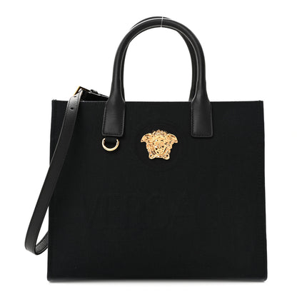 Versace Canvas Calfskin La Medusa Small Tote Black 1 of 12