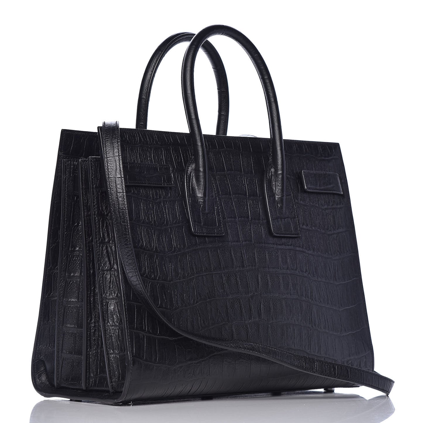 Calfskin Crocodile Embossed Small Sac de Jour Black