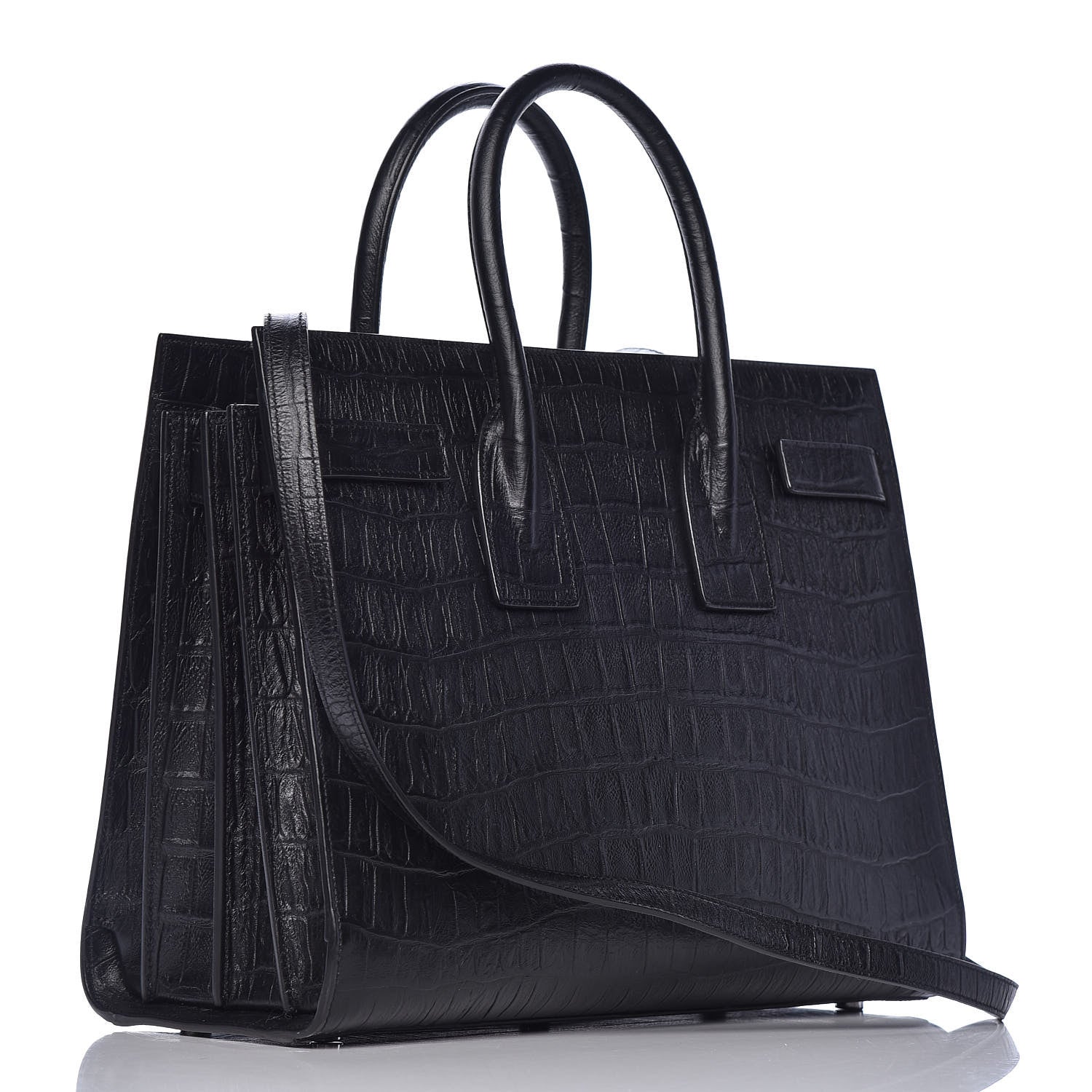 Saint Laurent Calfskin Crocodile Embossed Small Sac de Jour Black 4 of 12