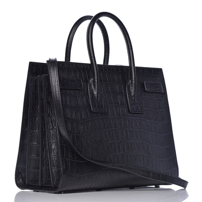Saint Laurent Calfskin Crocodile Embossed Small Sac de Jour Black 4 of 12