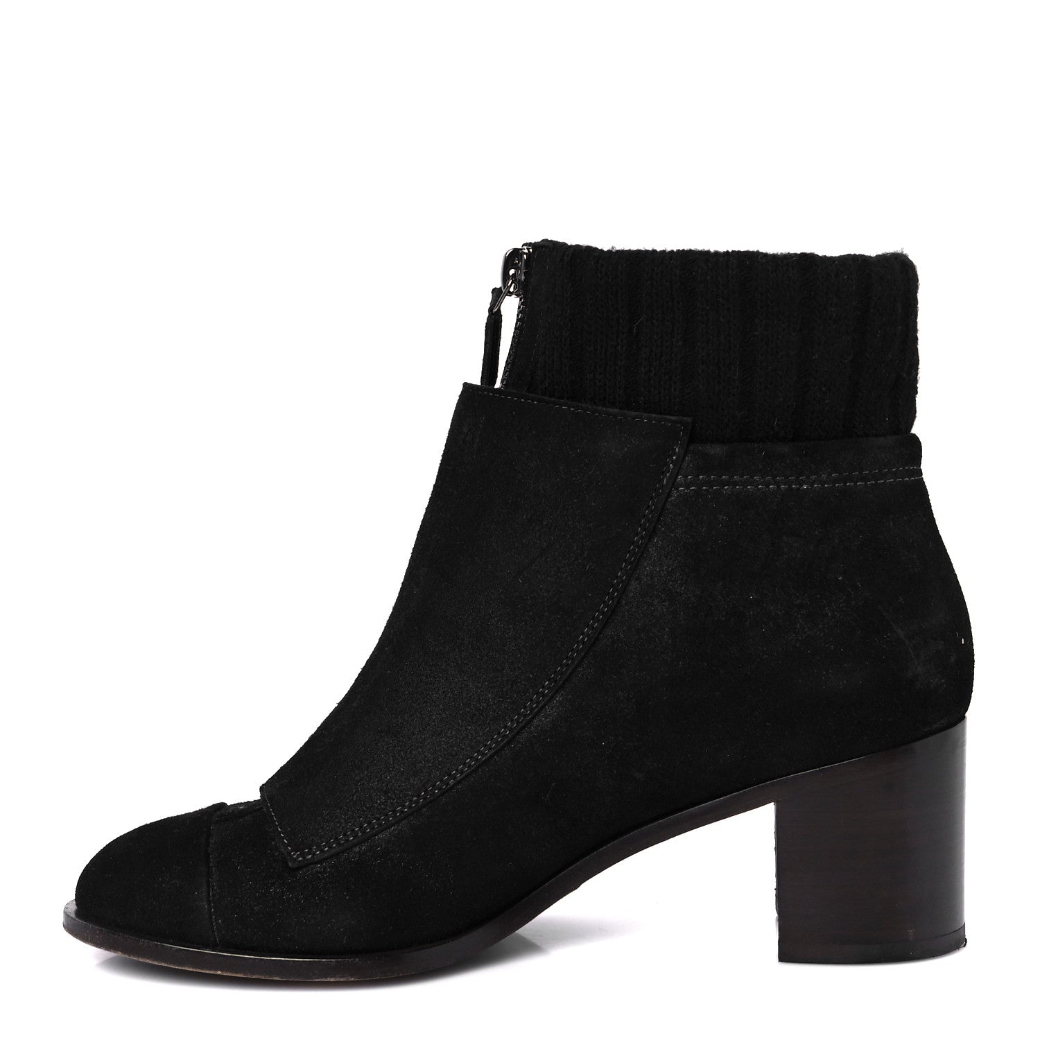 Chanel Suede Calfskin Knit Button Ankle Boots 36.5 Black 1 of 9