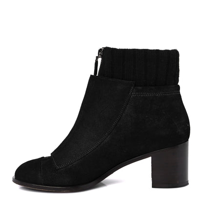 Chanel Suede Calfskin Knit Button Ankle Boots 36.5 Black 1 of 9