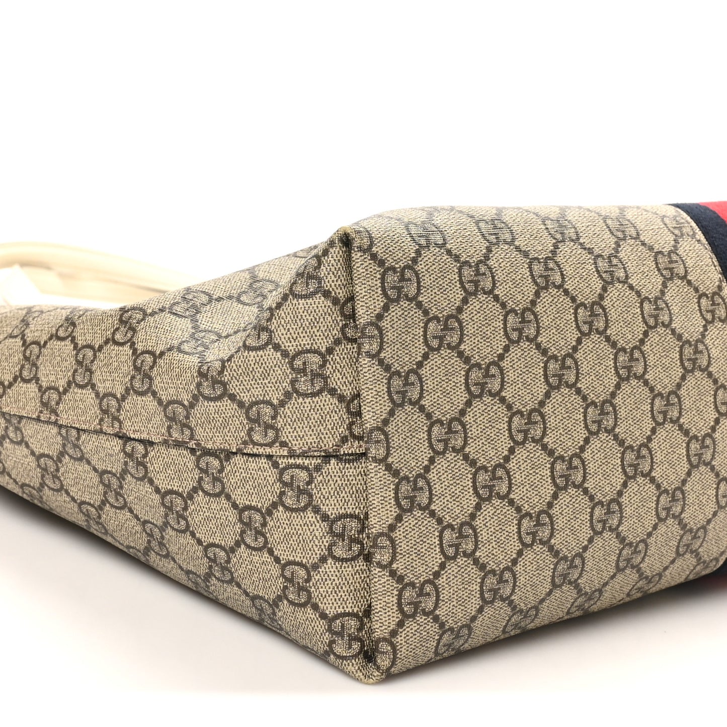GG Supreme Monogram Textured Dollar Calfskin Web Medium Ophidia Shopping Tote Beige Ebony Mystic White