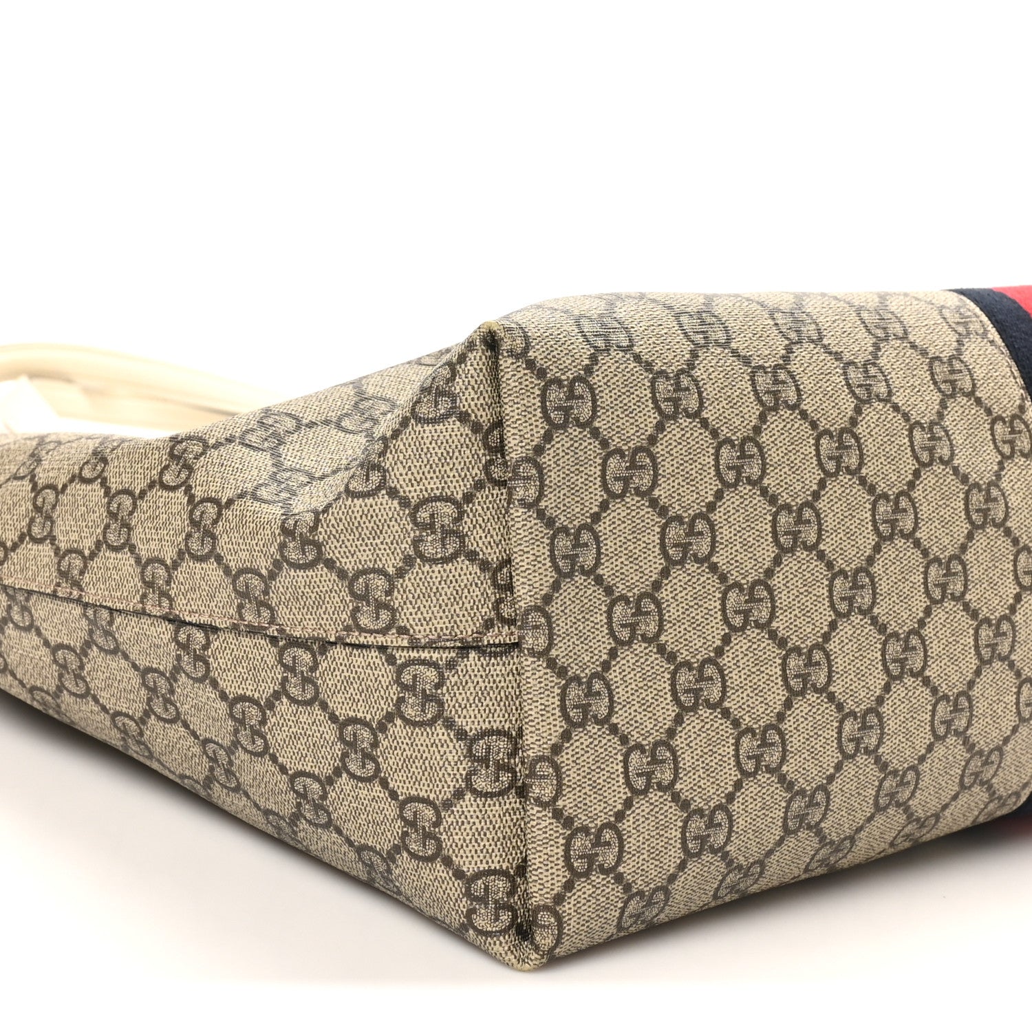 Gucci GG Supreme Monogram Textured Dollar Calfskin Web Medium Ophidia Shopping Tote Beige Ebony Mystic White 9 of 10