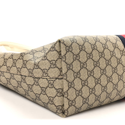 Gucci GG Supreme Monogram Textured Dollar Calfskin Web Medium Ophidia Shopping Tote Beige Ebony Mystic White 9 of 10