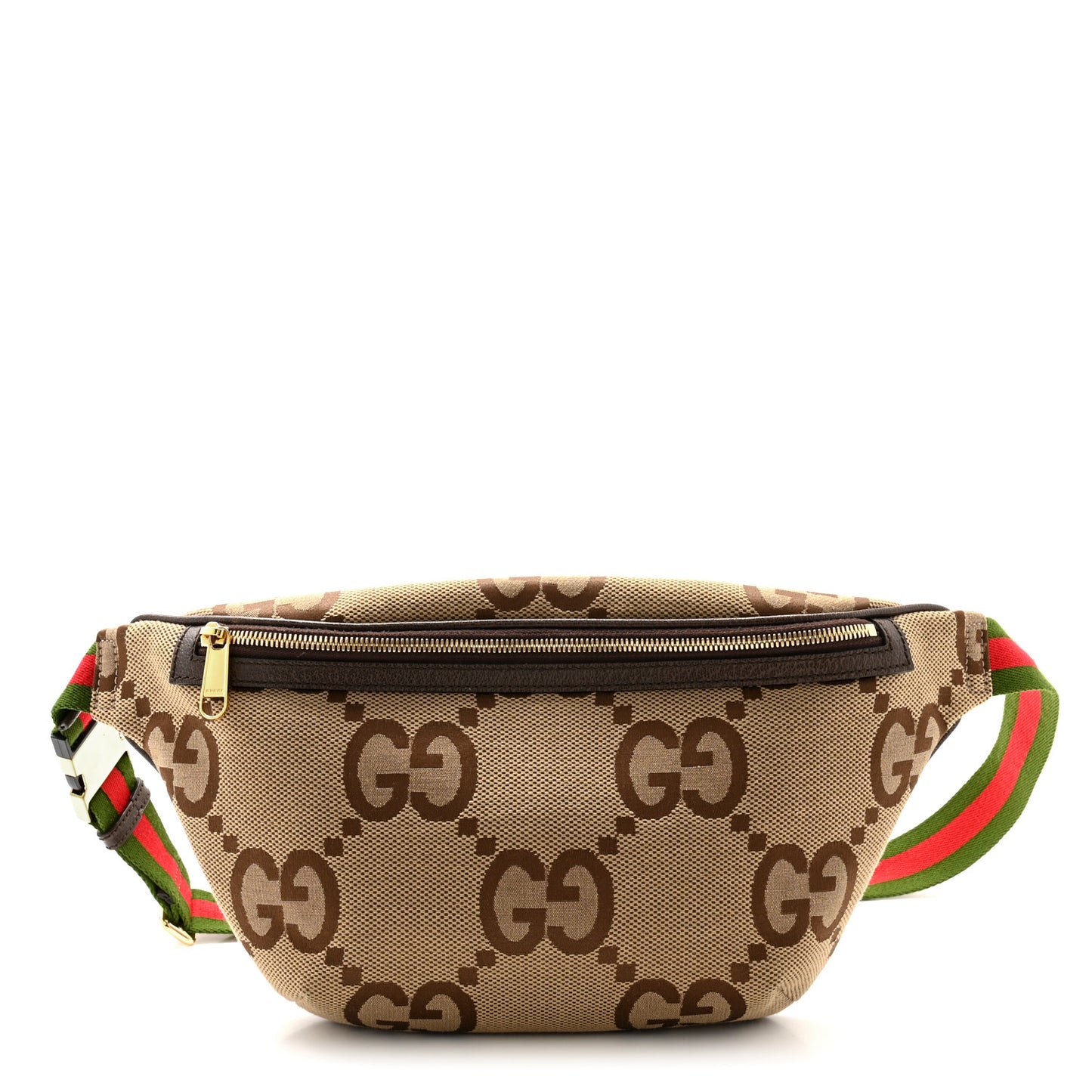Monogram Jumbo GG Textured Dollar Calfskin Web Belt Bag Camel Ebony New Acero