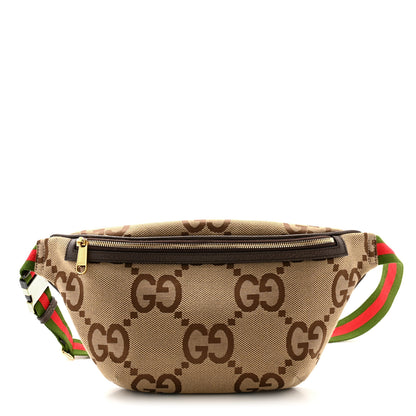 Gucci Monogram Jumbo GG Textured Dollar Calfskin Web Belt Bag Camel Ebony New Acero 1 of 12