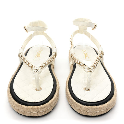 Chanel Lambskin Chain CC Thong Espadrille Sandals 39 White 2 of 8