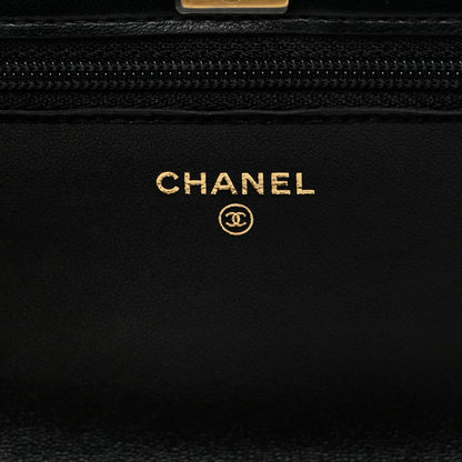 Chanel Lambskin Quilted CC Pearl Crush Wallet on Chain WOC Black 6 of 11