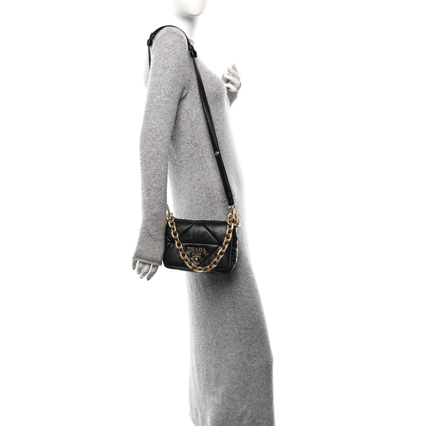 Nappa Metal Quilted Small Patchwork System Flap Bag Black