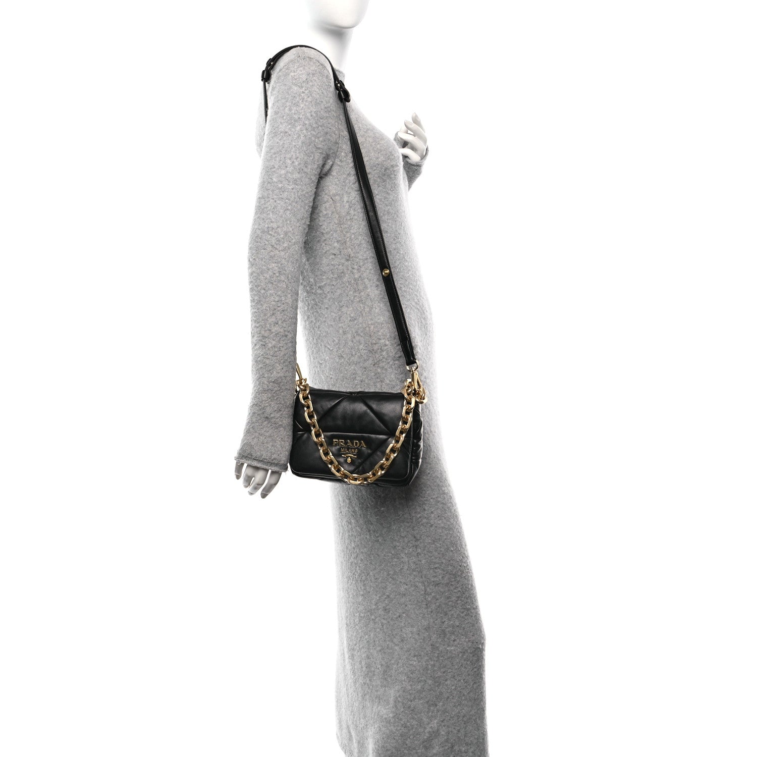 Prada Nappa Metal Quilted Small Patchwork System Flap Bag Black 2 of 10