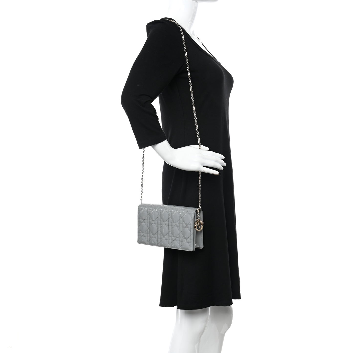Patent Cannage Lady Dior Convertible Clutch Grey