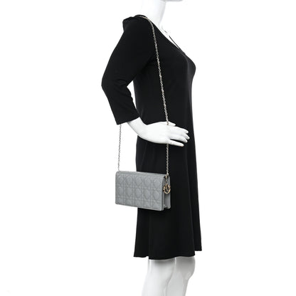 Christian Dior Patent Cannage Lady Dior Convertible Clutch Grey 2 of 11