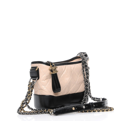 Chanel Aged Calfskin Quilted Small Gabrielle Hobo Beige Black 3 of 7