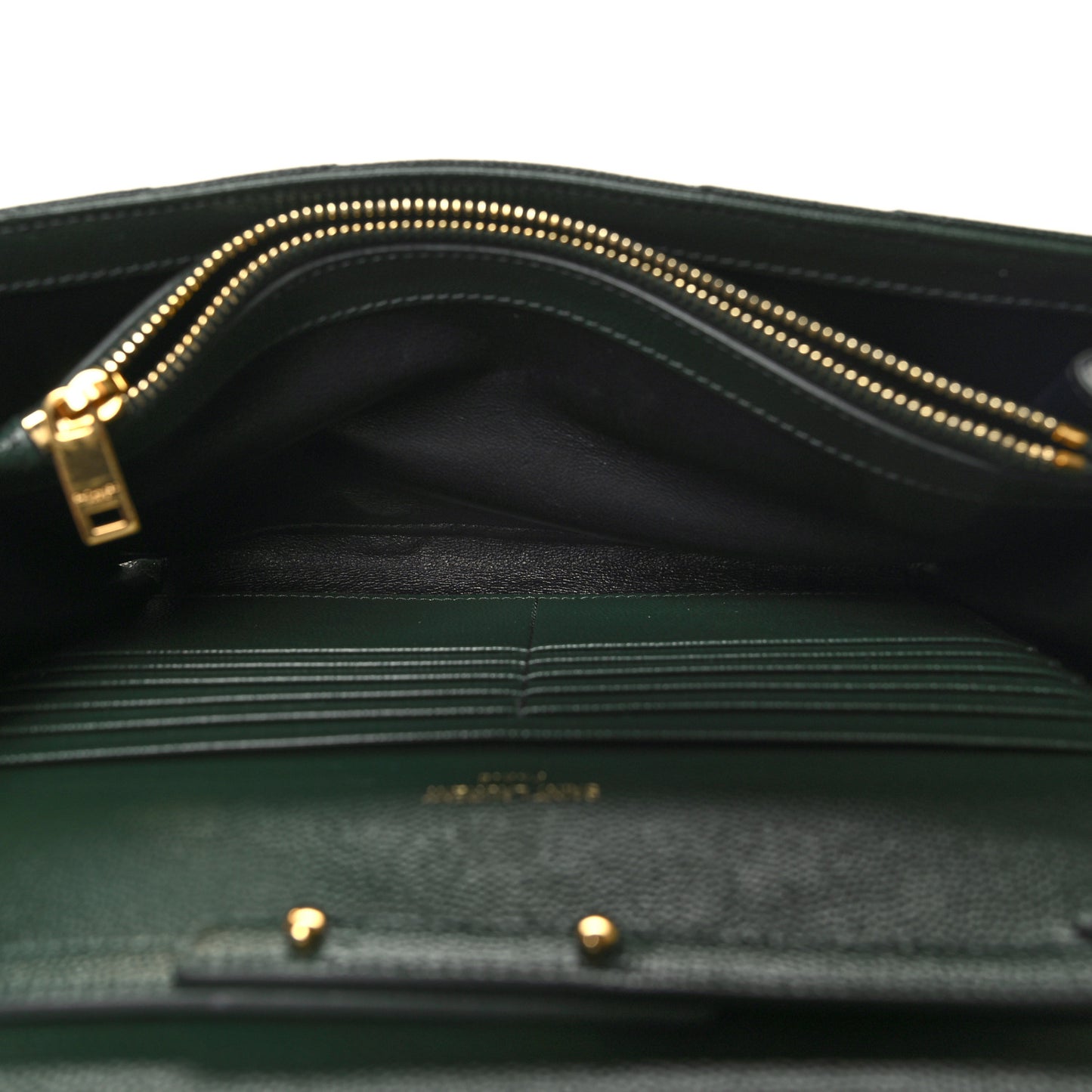 Grain De Poudre Matelasse Chevron Monogram Chain Wallet Dark Green