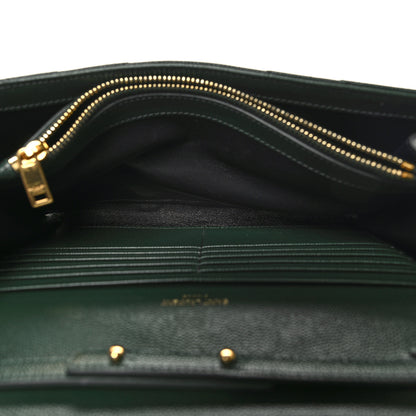 Saint Laurent Grain De Poudre Matelasse Chevron Monogram Chain Wallet Dark Green 5 of 10