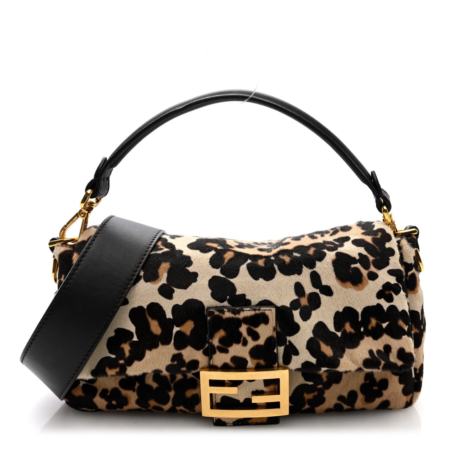Vitello Pelo Seta Paisley Leopard Print Baguette Cammello Beige Black