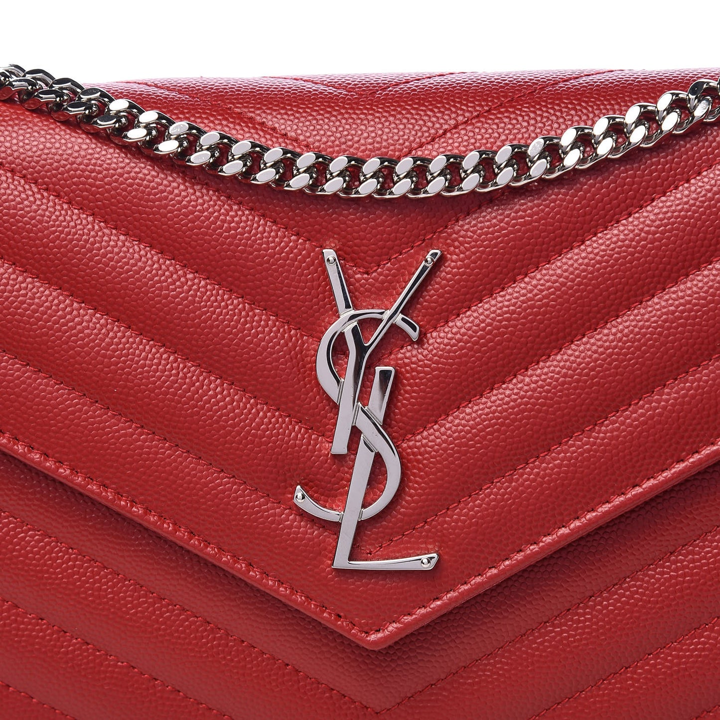 Grain De Poudre Matelasse Chevron Monogram Chain Wallet New Red