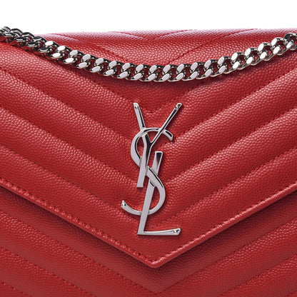 Saint Laurent Grain De Poudre Matelasse Chevron Monogram Chain Wallet New Red 9 of 9