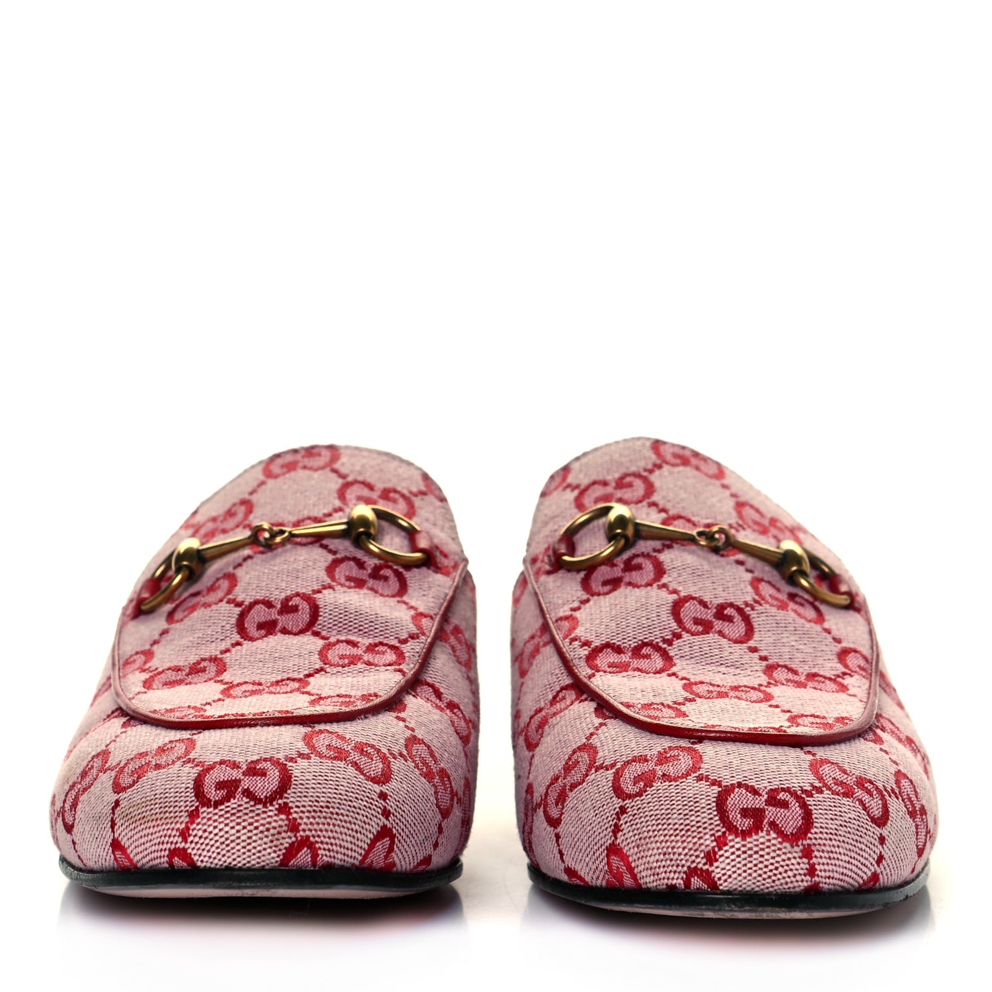 Canvas GG Monogram Horsebit Womens Princetown Slippers 38.5 Gardenia Hibiscus Red