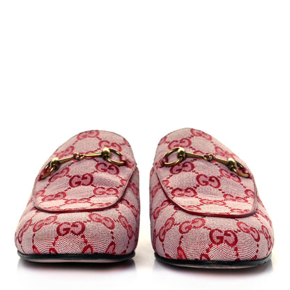 Gucci Canvas GG Monogram Horsebit Womens Princetown Slippers 38.5 Gardenia Hibiscus Red 2 of 10