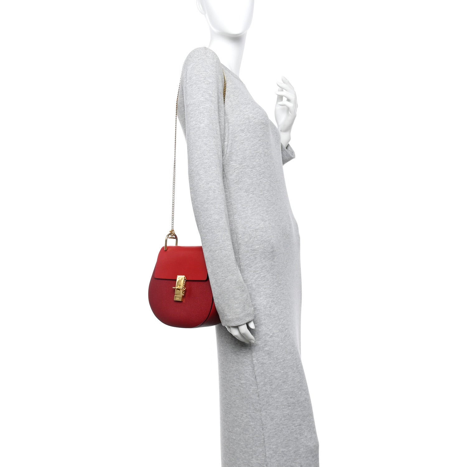 Chloe Grained Calfskin Lambskin Drew Shoulder Bag Red 2 of 9