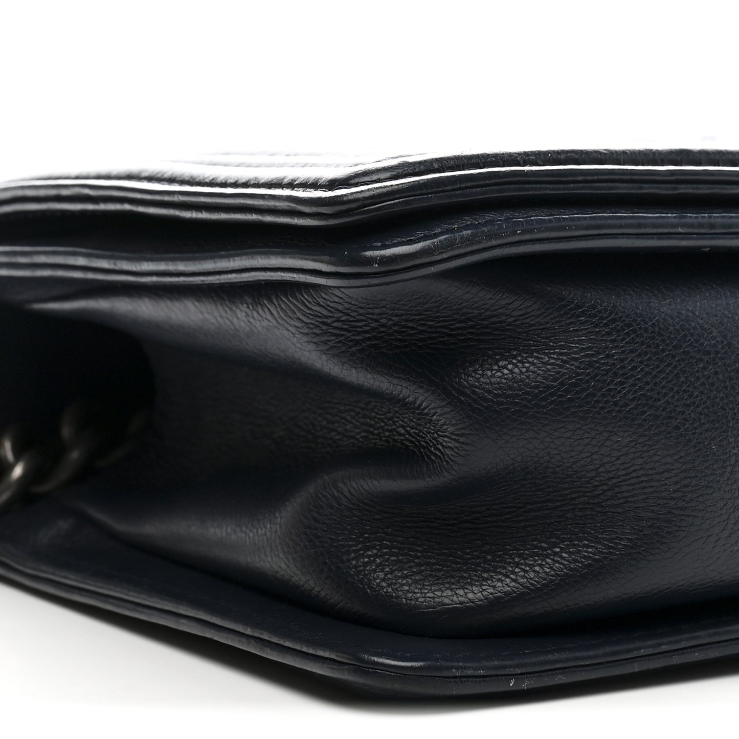 Calfskin Double Stitch Medium Boy Flap Navy Blue