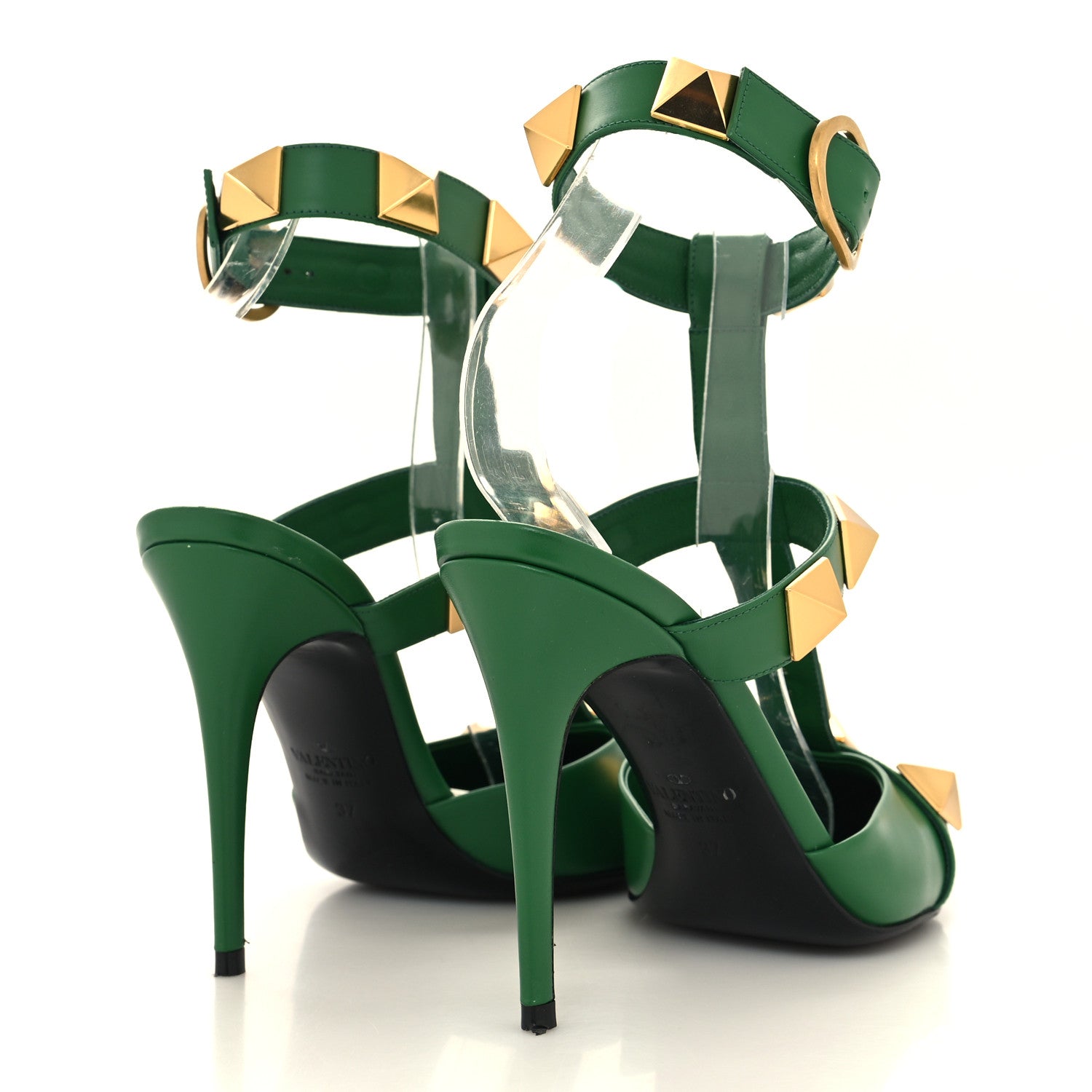 Valentino Garavani Calfskin Roman Stud Ankle Strap 100mm Pumps 37 Brilliant Green 4 of 9