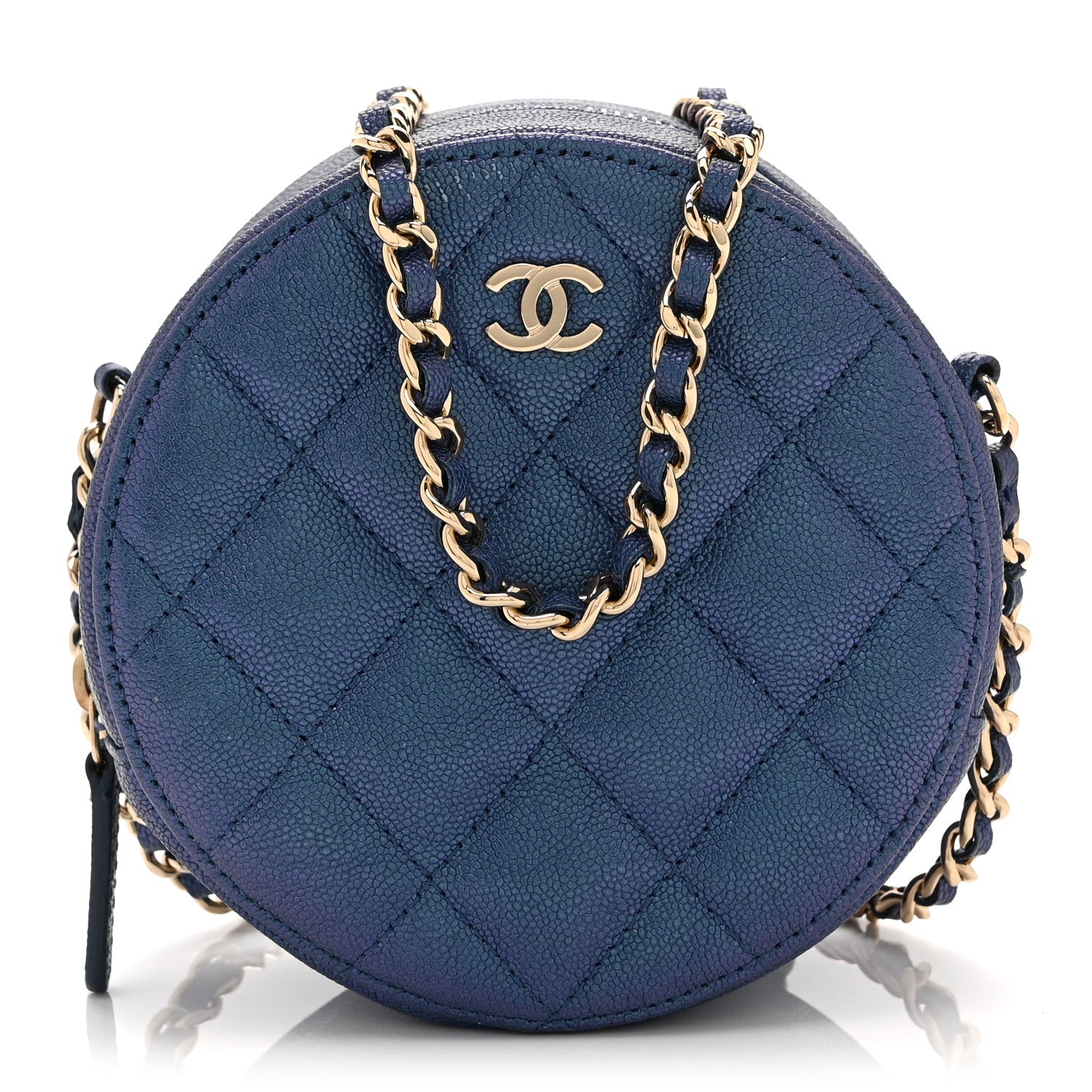 Chanel Iridescent Caviar Quilted Round Clutch With Chain Blue 1 of 10