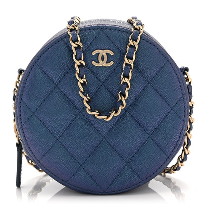 Chanel Iridescent Caviar Quilted Round Clutch With Chain Blue 1 of 10