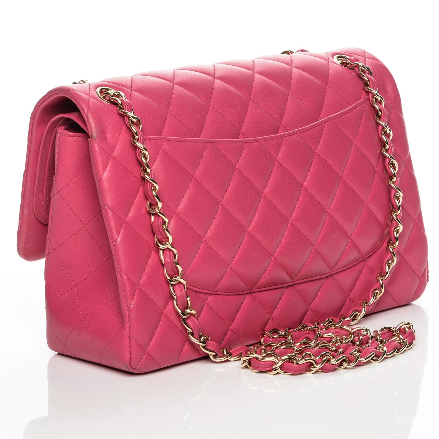 Lambskin Quilted Jumbo Double Flap Fuchsia