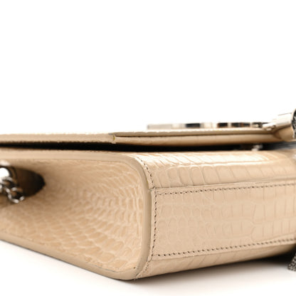 Saint Laurent Calfskin Crocodile Embossed Small Classic Monogram Kate Tassel Satchel Nude Powder 9 of 10