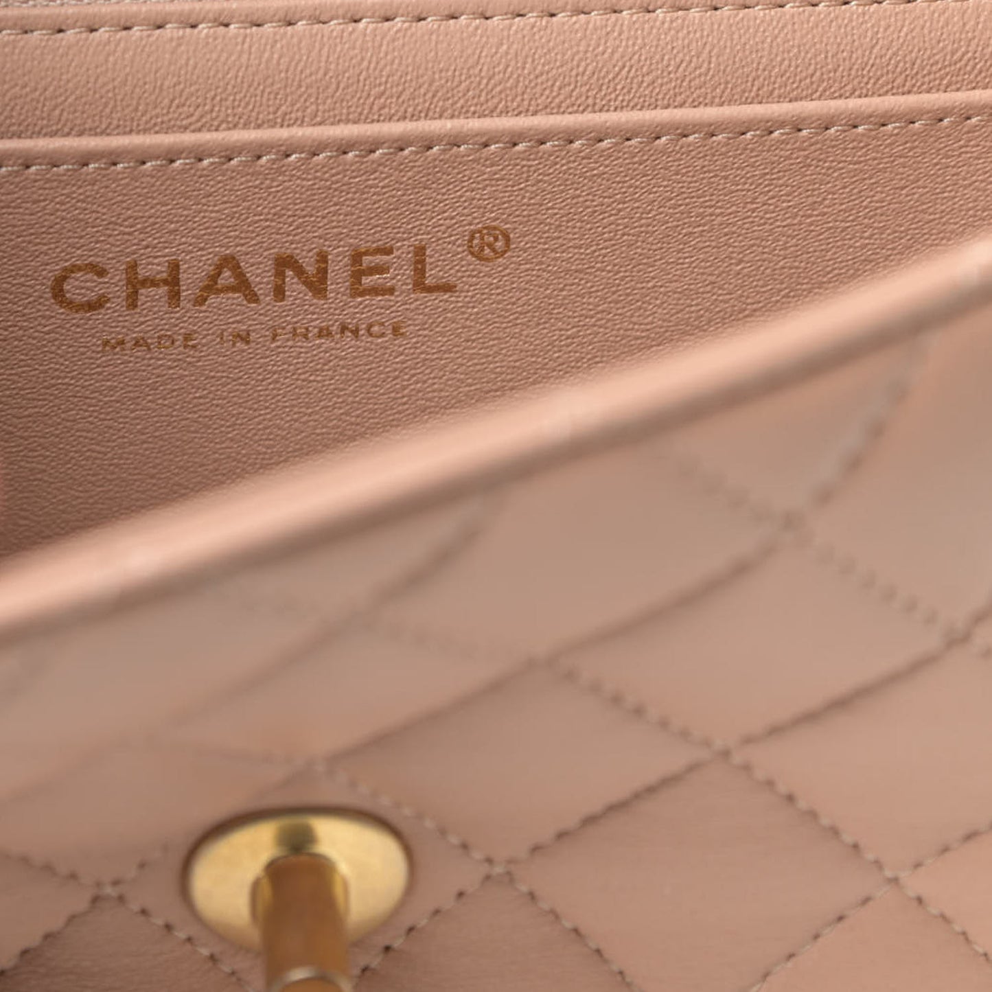 Lambskin Quilted Mini Top Handle Rectangular Flap Beige