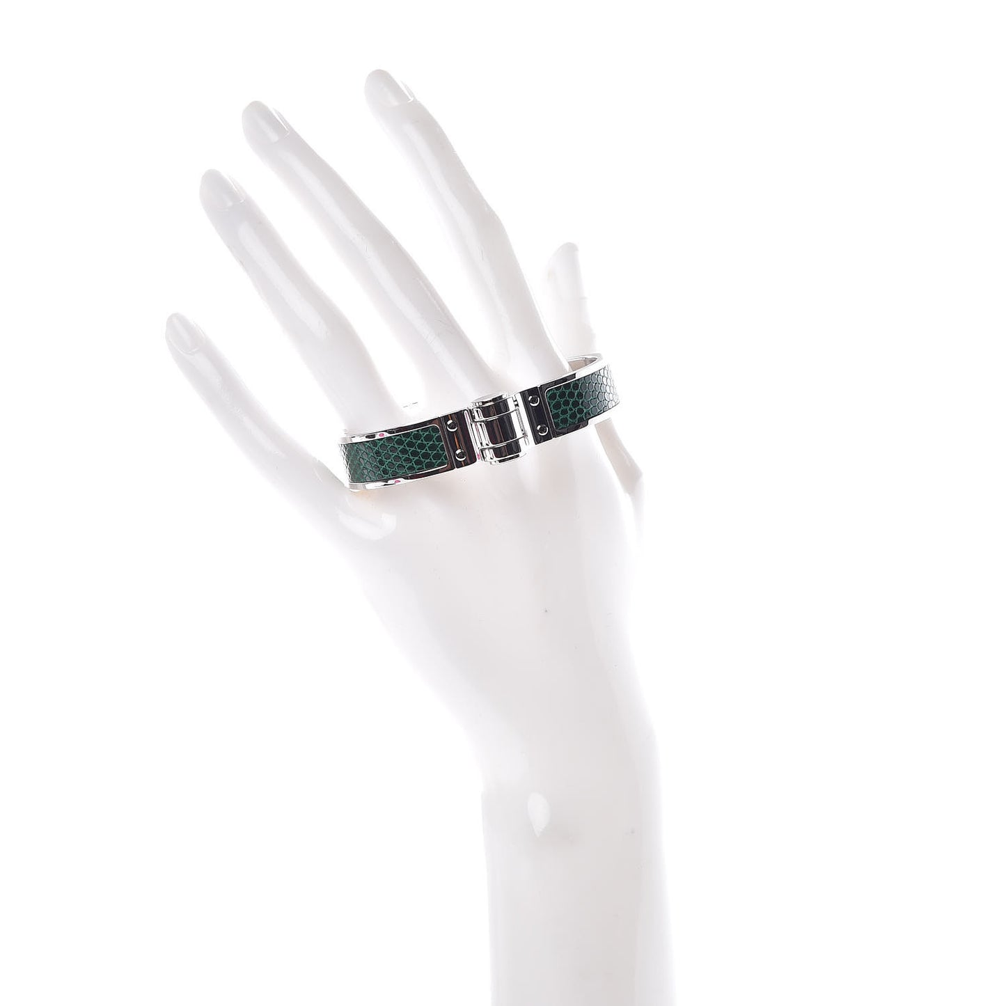 Lizard Charniere Cuir Narrow Hinged Bracelet S Vert Moyen