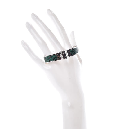 Hermes Lizard Charniere Cuir Narrow Hinged Bracelet S Vert Moyen 2 of 5