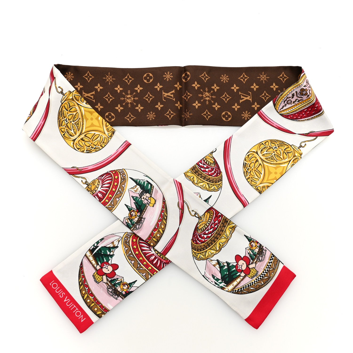 Louis Vuitton Silk Monogram 2023 Christmas Animation Ornaments Bandeau Brown Multicolor 1 of 3