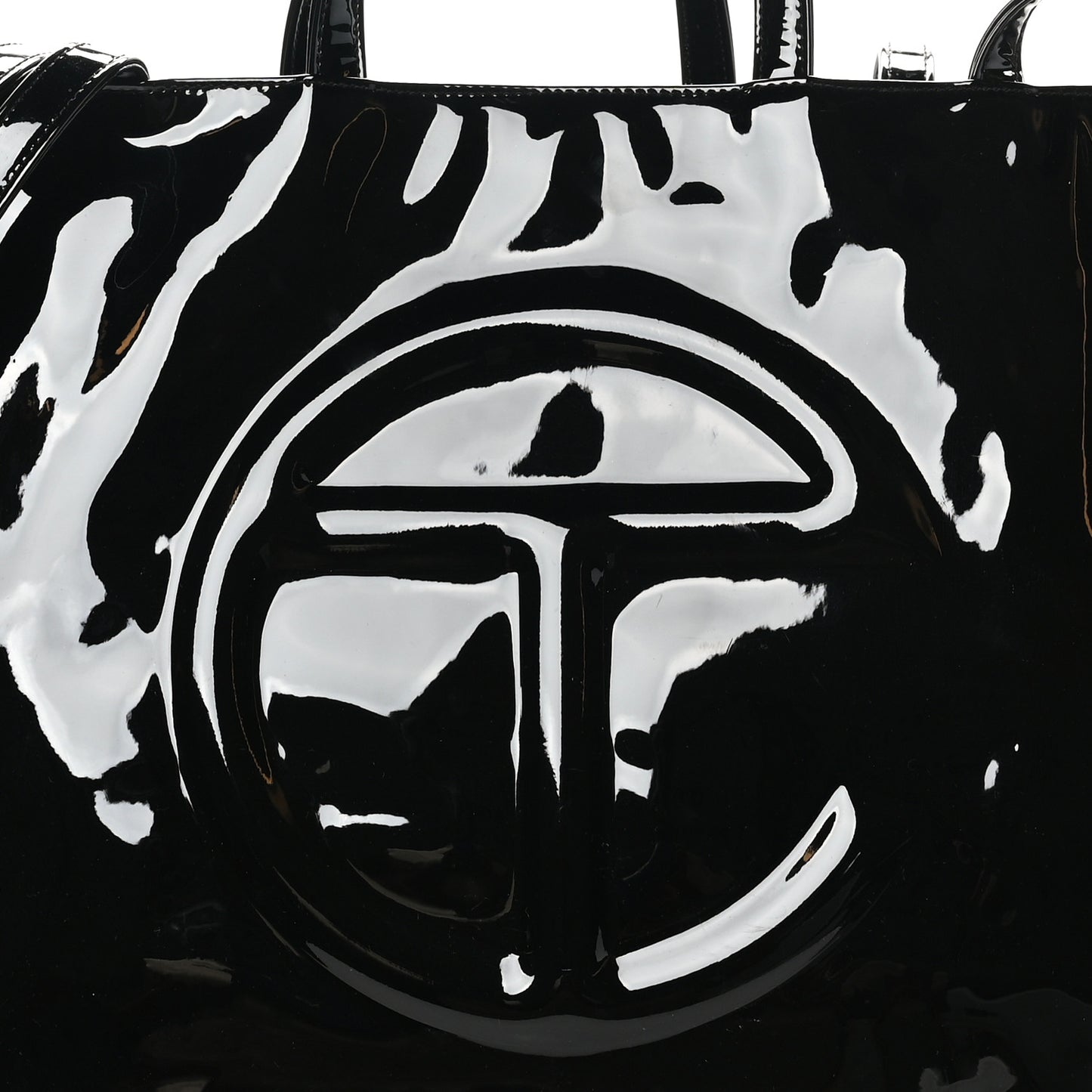 Patent Vegan Leather Large Shopping Bag Black