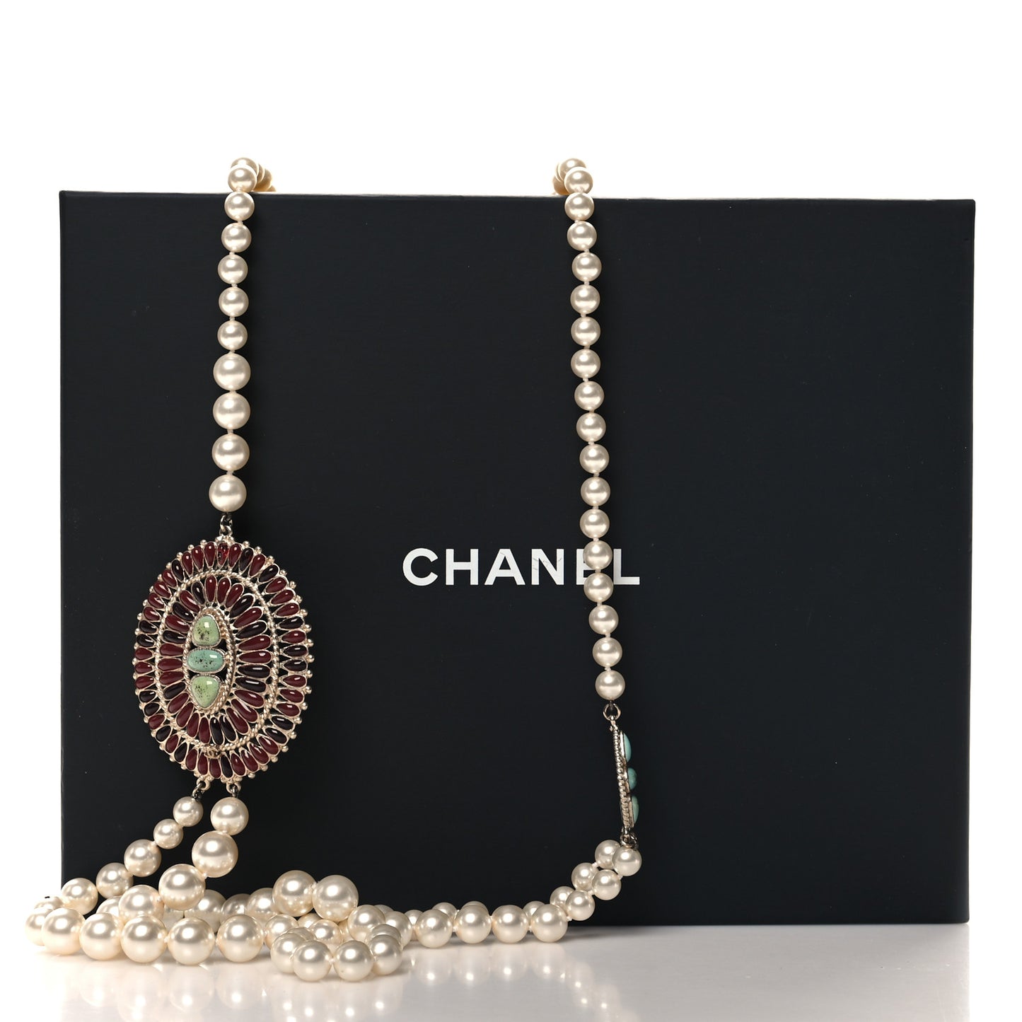 Graduated Pearl Enamel Gripoix Necklace Turquoise Burgundy