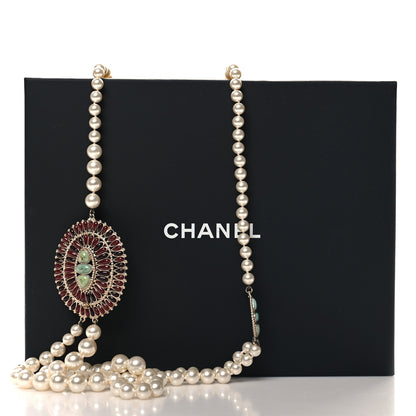 Chanel Graduated Pearl Enamel Gripoix Necklace Turquoise Burgundy 7 of 7
