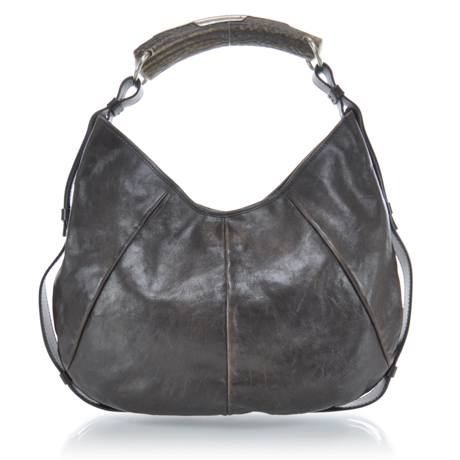 Saint Laurent Leather Mombasa Horn Bag Dark Brown 1 of 9
